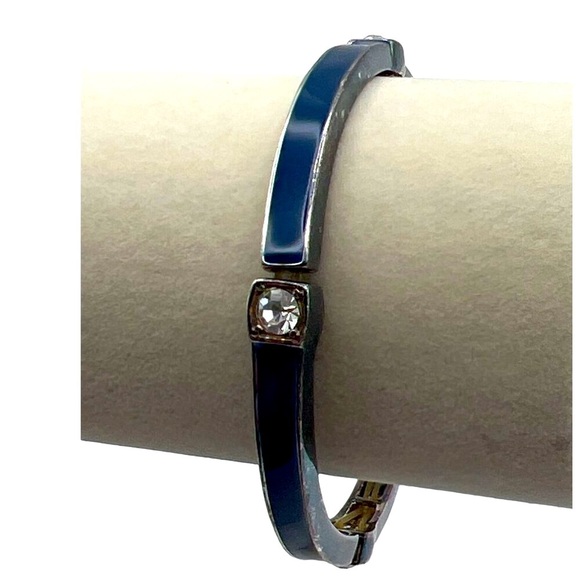 Blue Faceted Necklace & Bangle Set Geometric Design Silver-Tone Chain. N71 - Picture 5 of 12